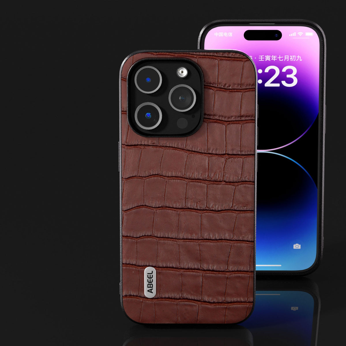 ELECTROPRIME For iPhone 15 ABEEL Crocodile Texture Genuine Leather Phone Case(Brown)