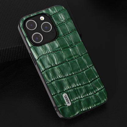ELECTROPRIME For iPhone 15 Plus ABEEL Crocodile Texture Genuine Leather Phone Case(Green)