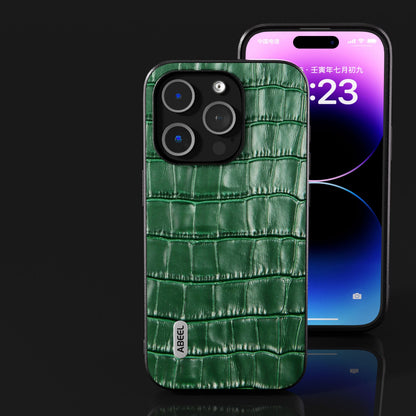 ELECTROPRIME For iPhone 15 Plus ABEEL Crocodile Texture Genuine Leather Phone Case(Green)