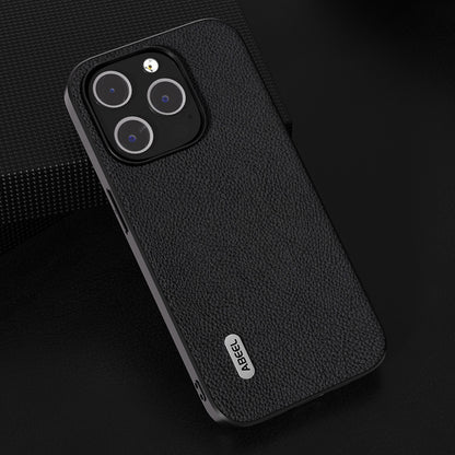 ELECTROPRIME For iPhone 15 ABEEL Genuine Leather + PC Litchi Texture Phone Case(Black)