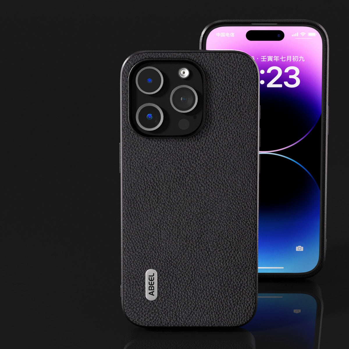 ELECTROPRIME For iPhone 15 ABEEL Genuine Leather + PC Litchi Texture Phone Case(Black)