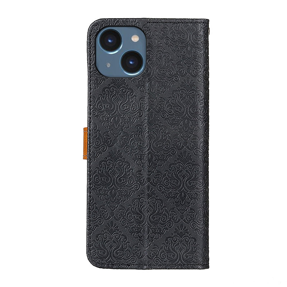 ELECTROPRIME For iPhone 15 Plus European Floral Embossed Leather Phone Case(Black)