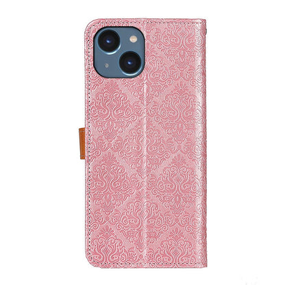 ELECTROPRIME For iPhone 15 European Floral Embossed Leather Phone Case(Pink)