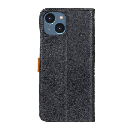 ELECTROPRIME For iPhone 15 European Floral Embossed Leather Phone Case(Black)