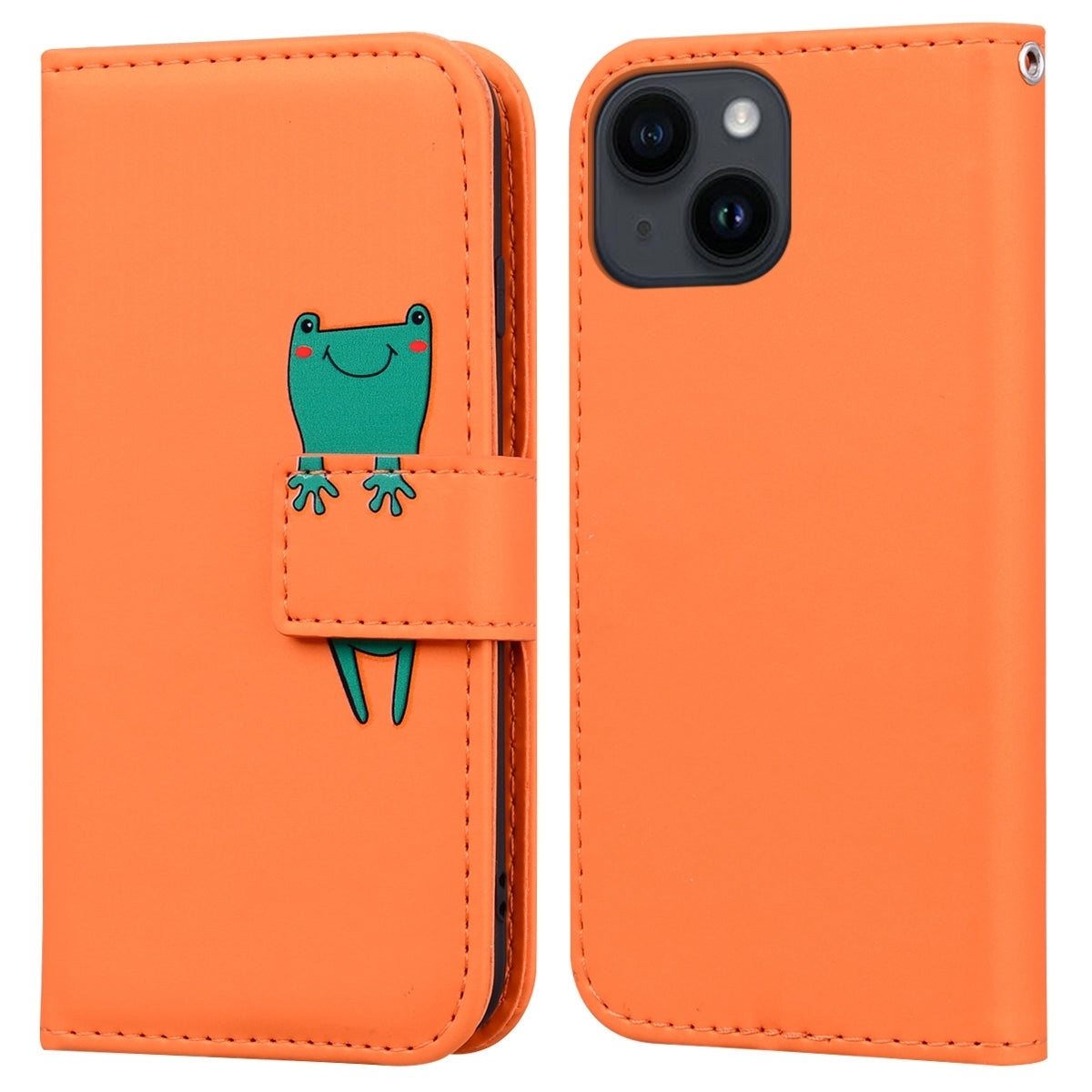 ELECTROPRIME For iPhone 15 Cartoon Buckle Horizontal Flip Leather Phone Case(Orange)