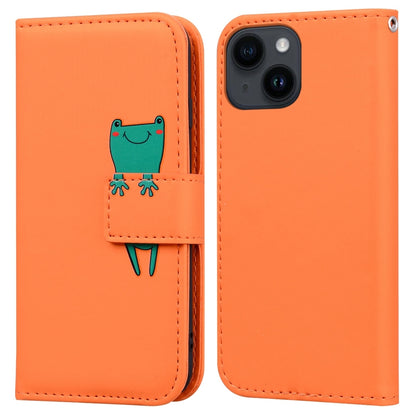ELECTROPRIME For iPhone 15 Cartoon Buckle Horizontal Flip Leather Phone Case(Orange)