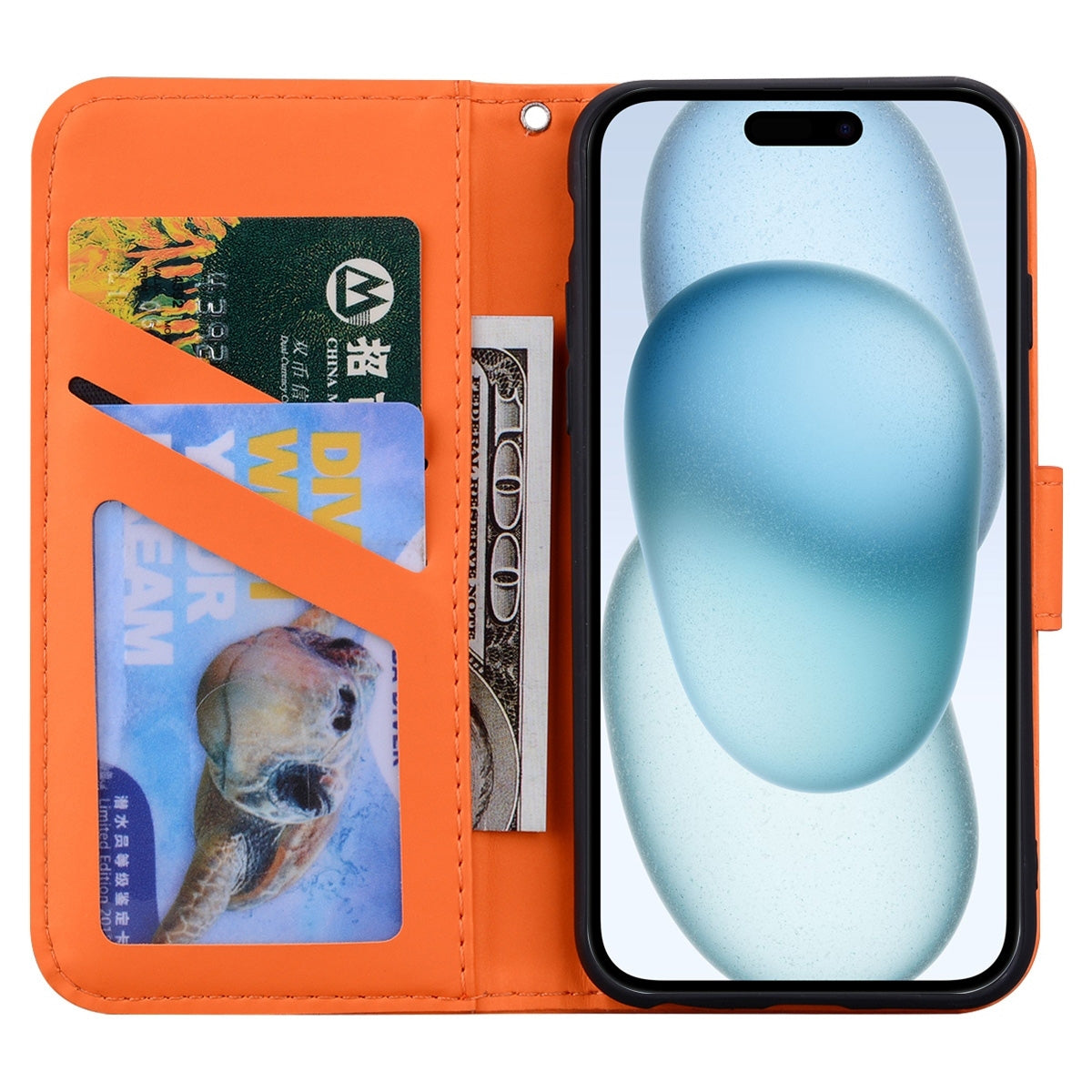 ELECTROPRIME For iPhone 15 Cartoon Buckle Horizontal Flip Leather Phone Case(Orange)