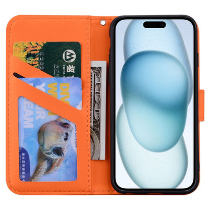 ELECTROPRIME For iPhone 15 Cartoon Buckle Horizontal Flip Leather Phone Case(Orange)