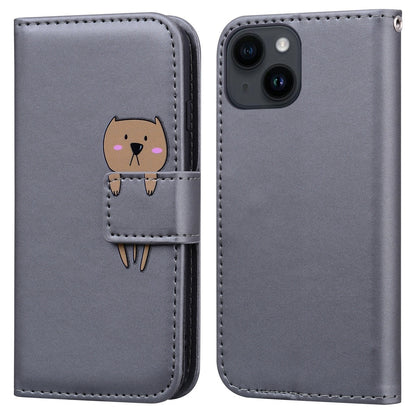 ELECTROPRIME For iPhone 15 Cartoon Buckle Horizontal Flip Leather Phone Case(Grey)