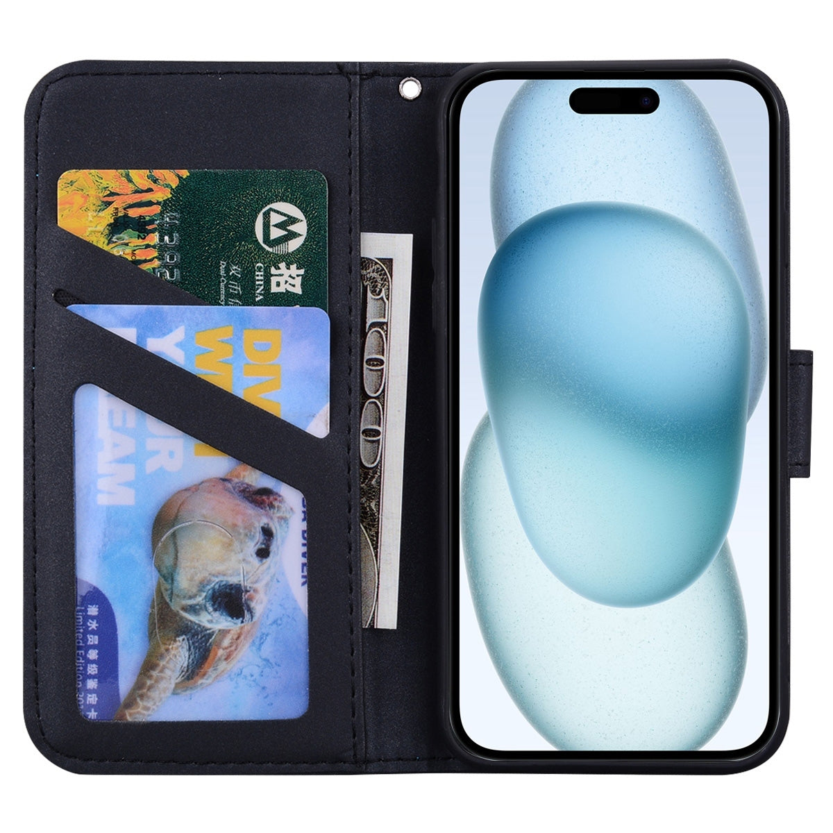 ELECTROPRIME For iPhone 15 Cartoon Buckle Horizontal Flip Leather Phone Case(Black)