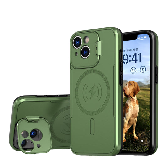 ELECTROPRIME For iPhone 15 MagSafe Magnetic Invisible Camera Holder Phone Case(Green)