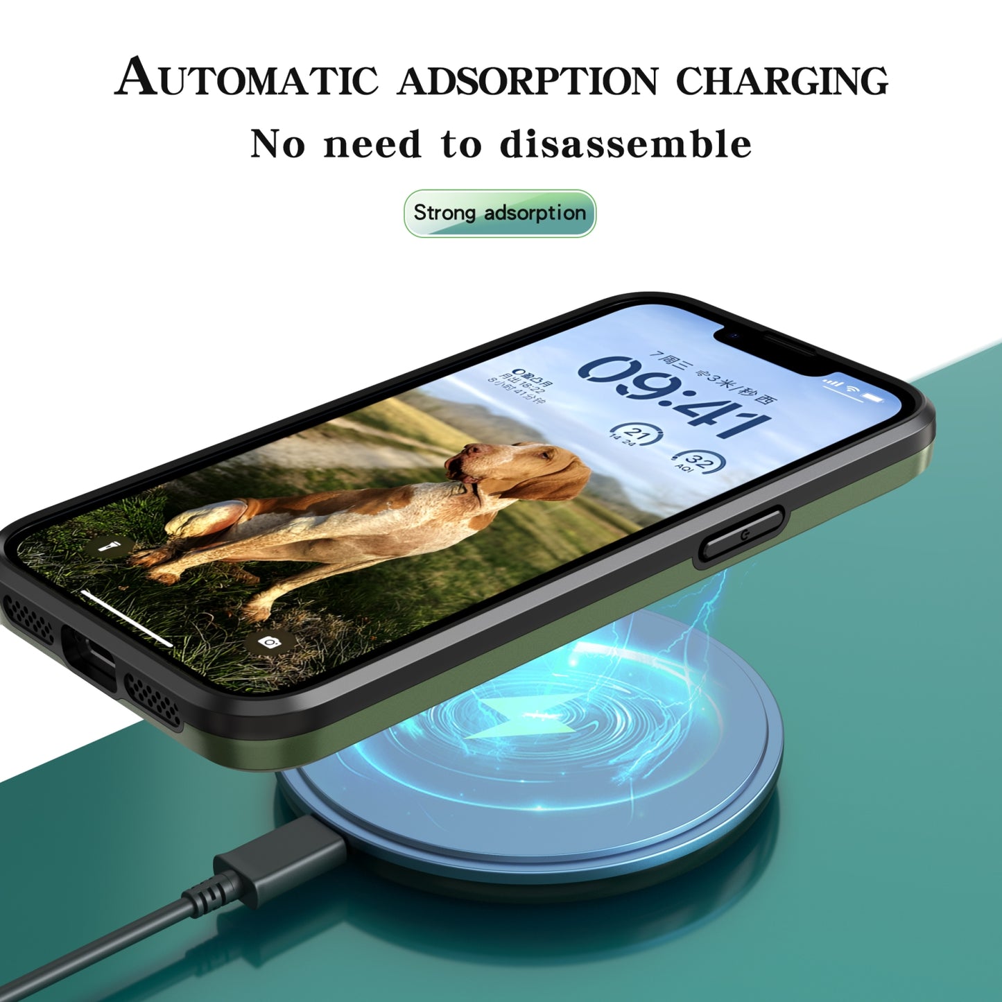 ELECTROPRIME For iPhone 15 MagSafe Magnetic Invisible Camera Holder Phone Case(Green)