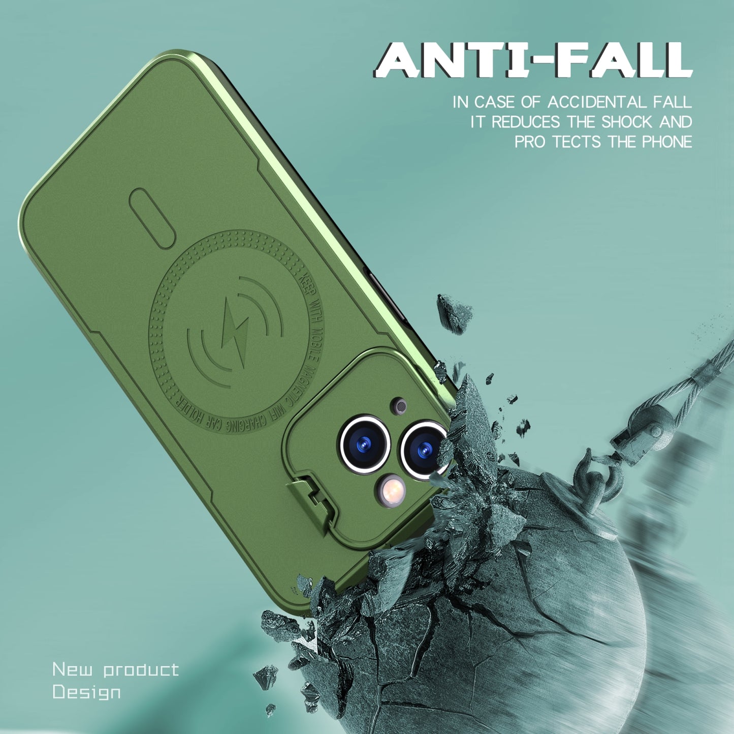 ELECTROPRIME For iPhone 15 MagSafe Magnetic Invisible Camera Holder Phone Case(Green)