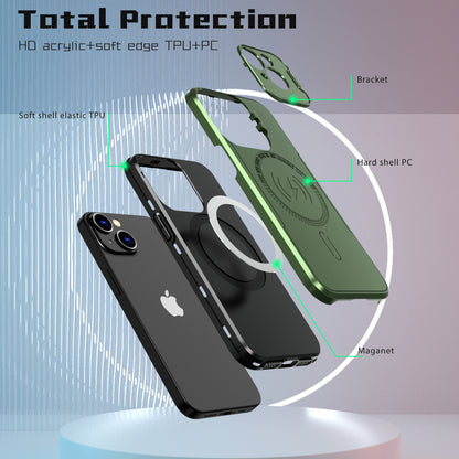 ELECTROPRIME For iPhone 15 MagSafe Magnetic Invisible Camera Holder Phone Case(Green)
