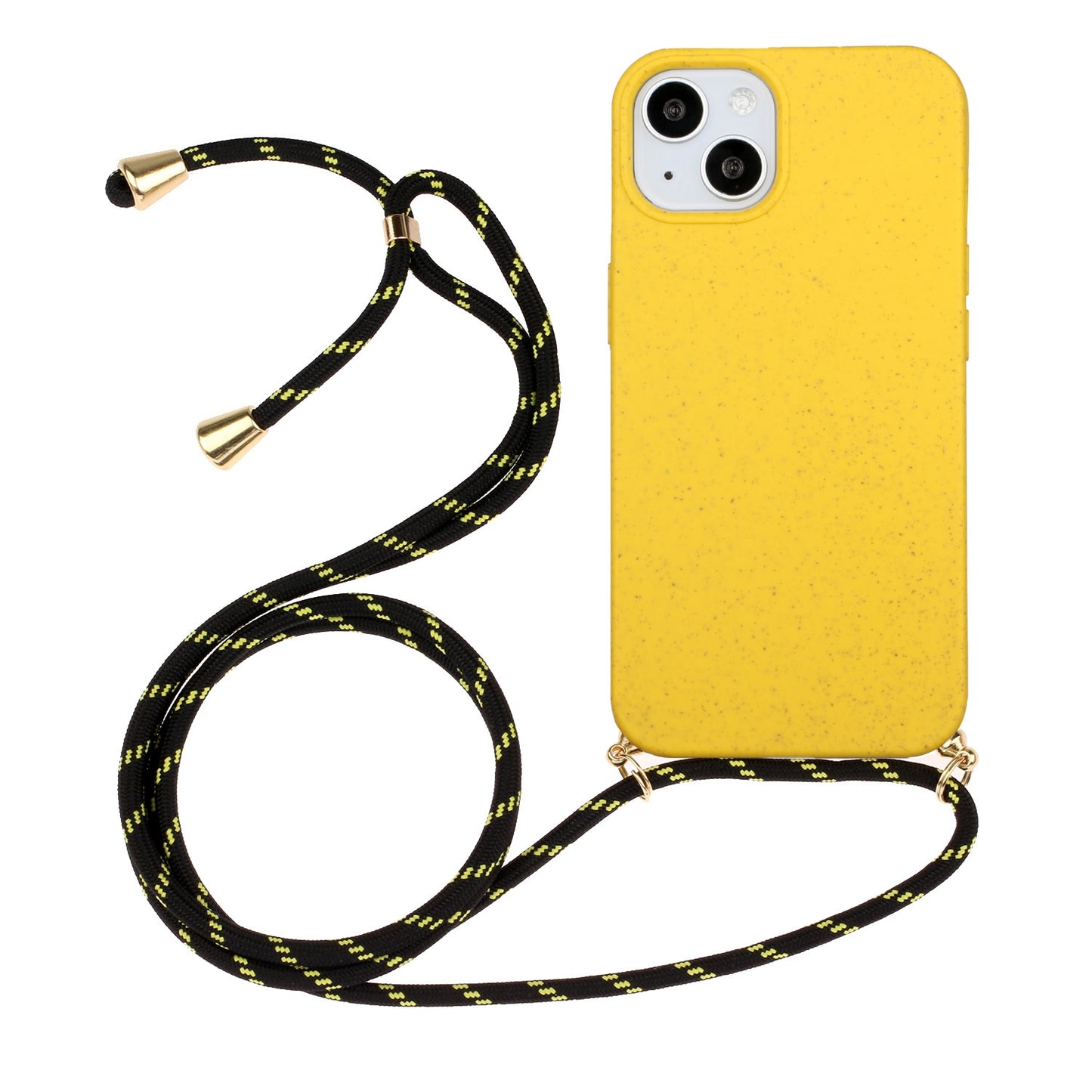 ELECTROPRIME For iPhone 15 Wheat Straw Material + TPU Phone Case with Lanyard(Yellow)