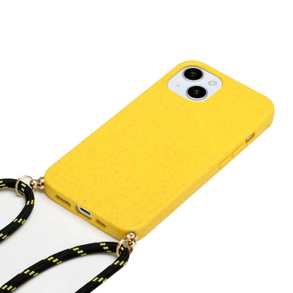 ELECTROPRIME For iPhone 15 Wheat Straw Material + TPU Phone Case with Lanyard(Yellow)