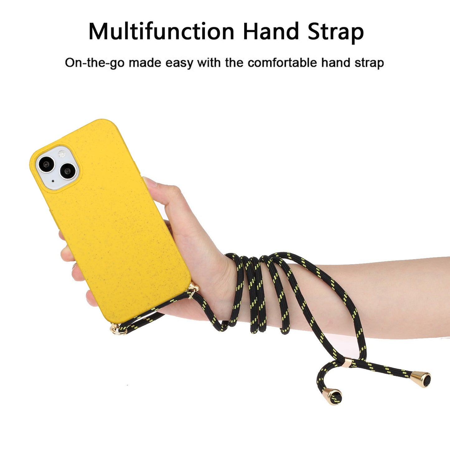 ELECTROPRIME For iPhone 15 Wheat Straw Material + TPU Phone Case with Lanyard(Yellow)