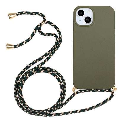 ELECTROPRIME For iPhone 15 Wheat Straw Material + TPU Phone Case with Lanyard(Army Green)