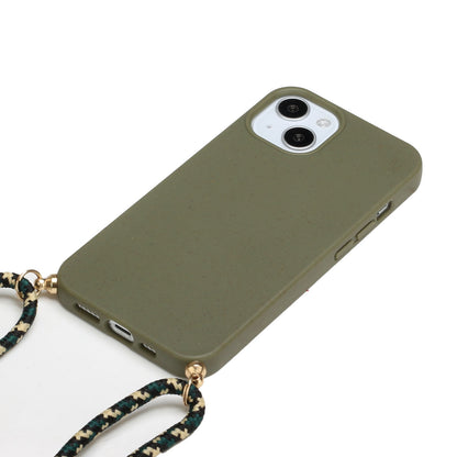 ELECTROPRIME For iPhone 15 Wheat Straw Material + TPU Phone Case with Lanyard(Army Green)