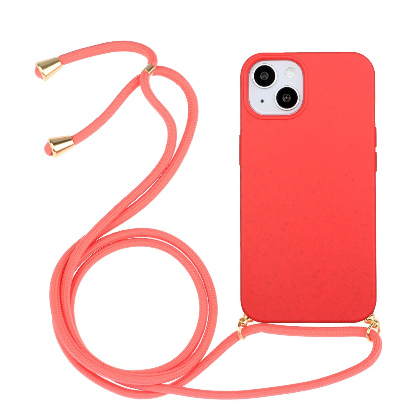 ELECTROPRIME For iPhone 15 Wheat Straw Material + TPU Phone Case with Lanyard(Red)