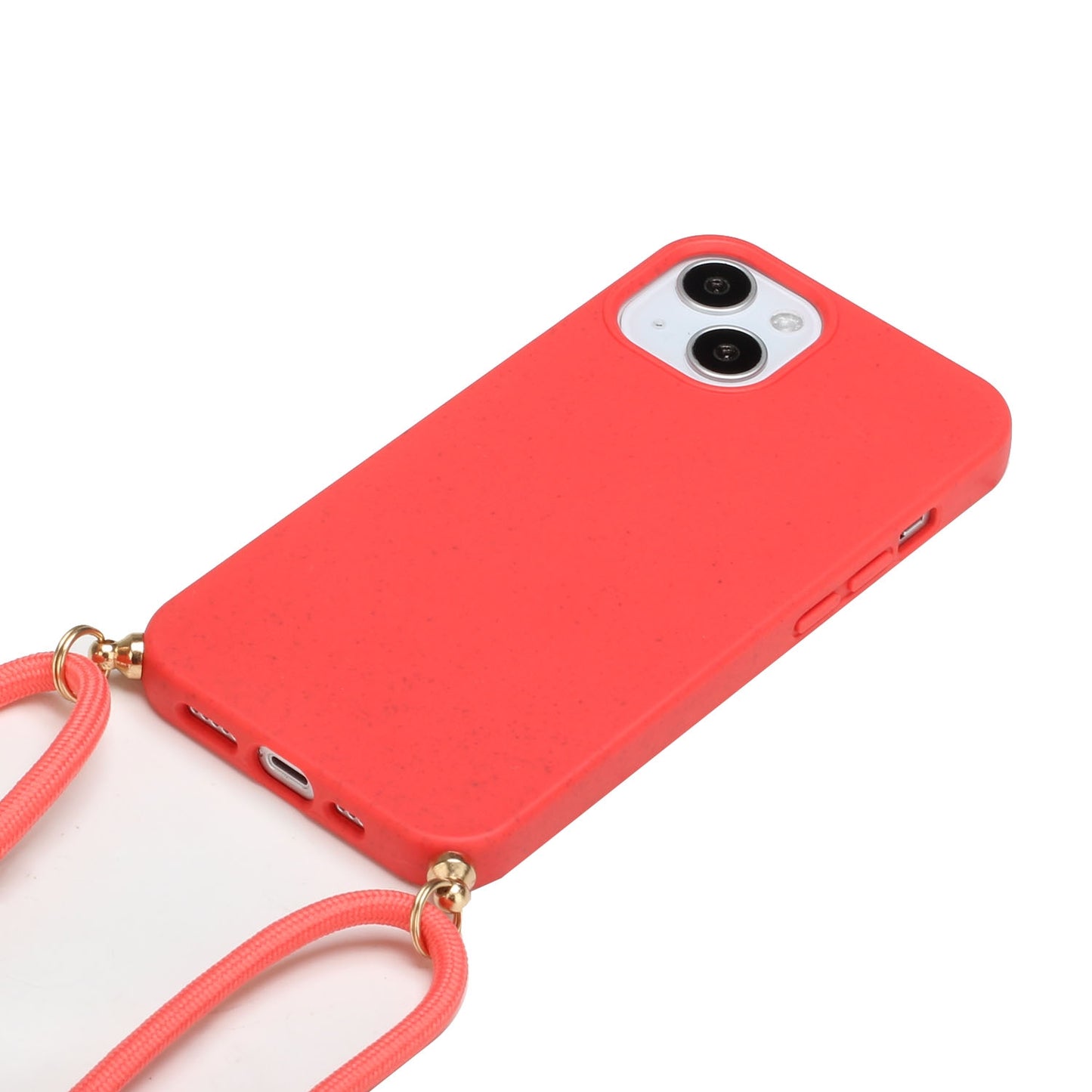ELECTROPRIME For iPhone 15 Wheat Straw Material + TPU Phone Case with Lanyard(Red)