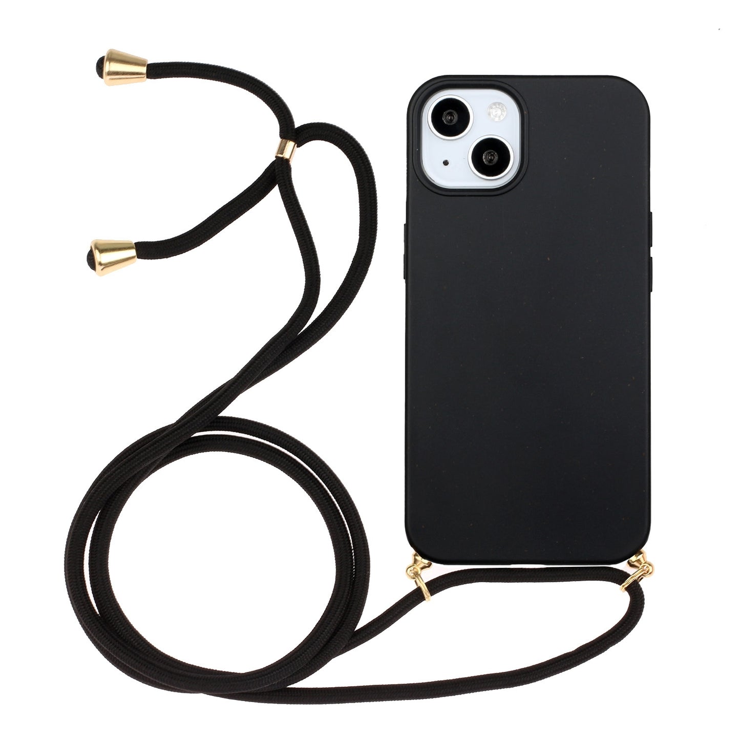 ELECTROPRIME For iPhone 15 Wheat Straw Material + TPU Phone Case with Lanyard(Black)