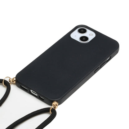 ELECTROPRIME For iPhone 15 Wheat Straw Material + TPU Phone Case with Lanyard(Black)
