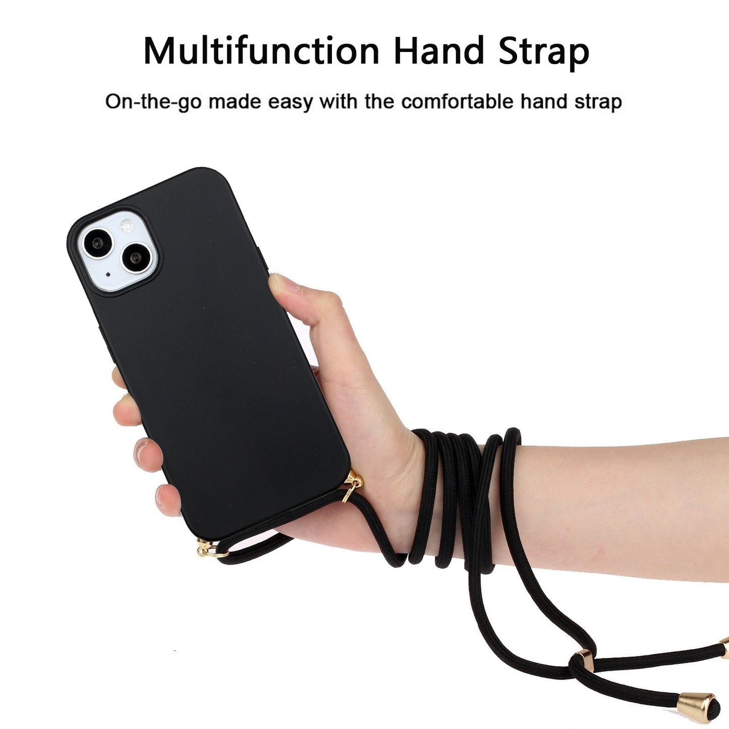 ELECTROPRIME For iPhone 15 Wheat Straw Material + TPU Phone Case with Lanyard(Black)