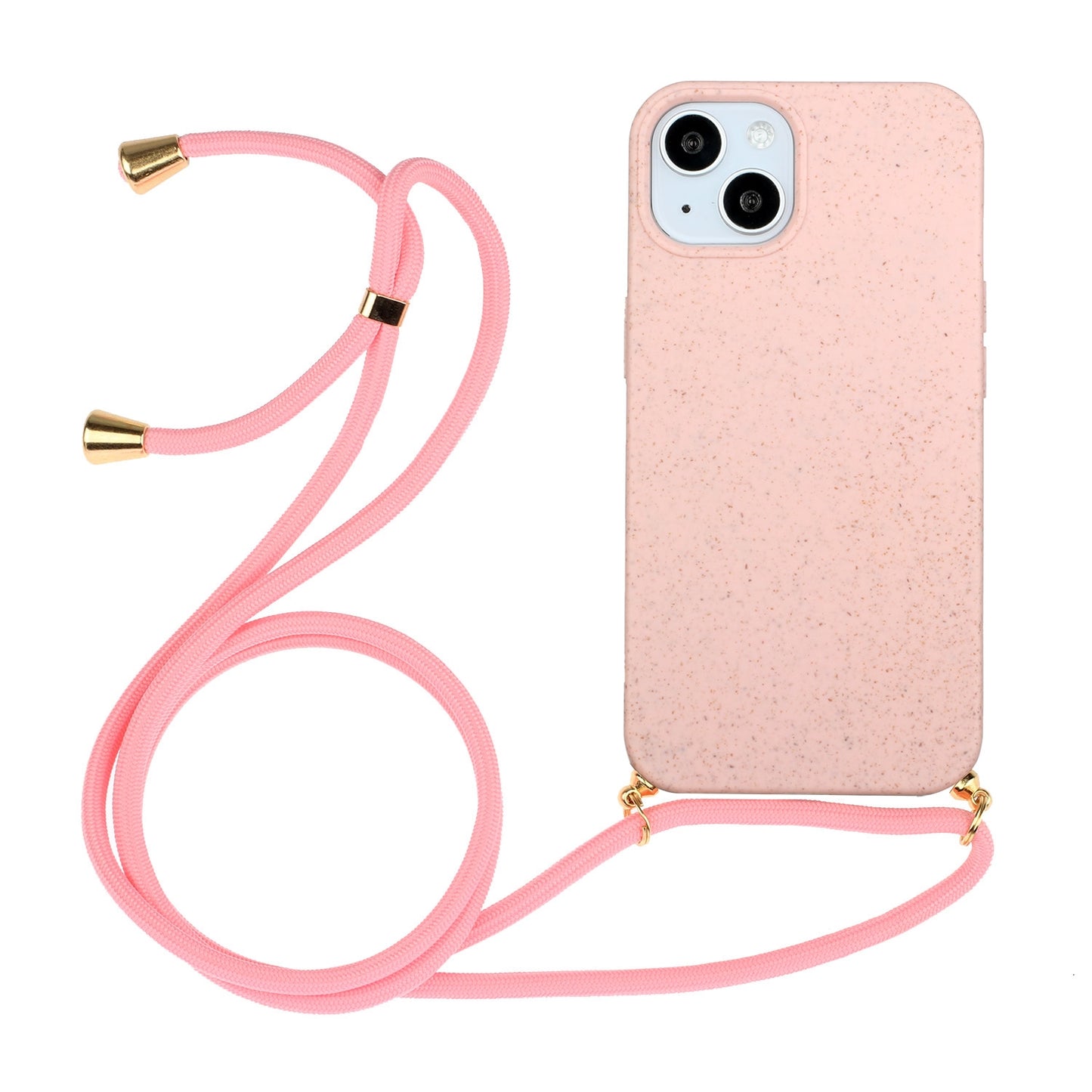 ELECTROPRIME For iPhone 15 Wheat Straw Material + TPU Phone Case with Lanyard(Pink)