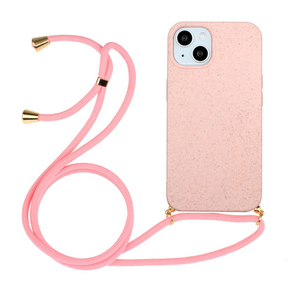 ELECTROPRIME For iPhone 15 Wheat Straw Material + TPU Phone Case with Lanyard(Pink)