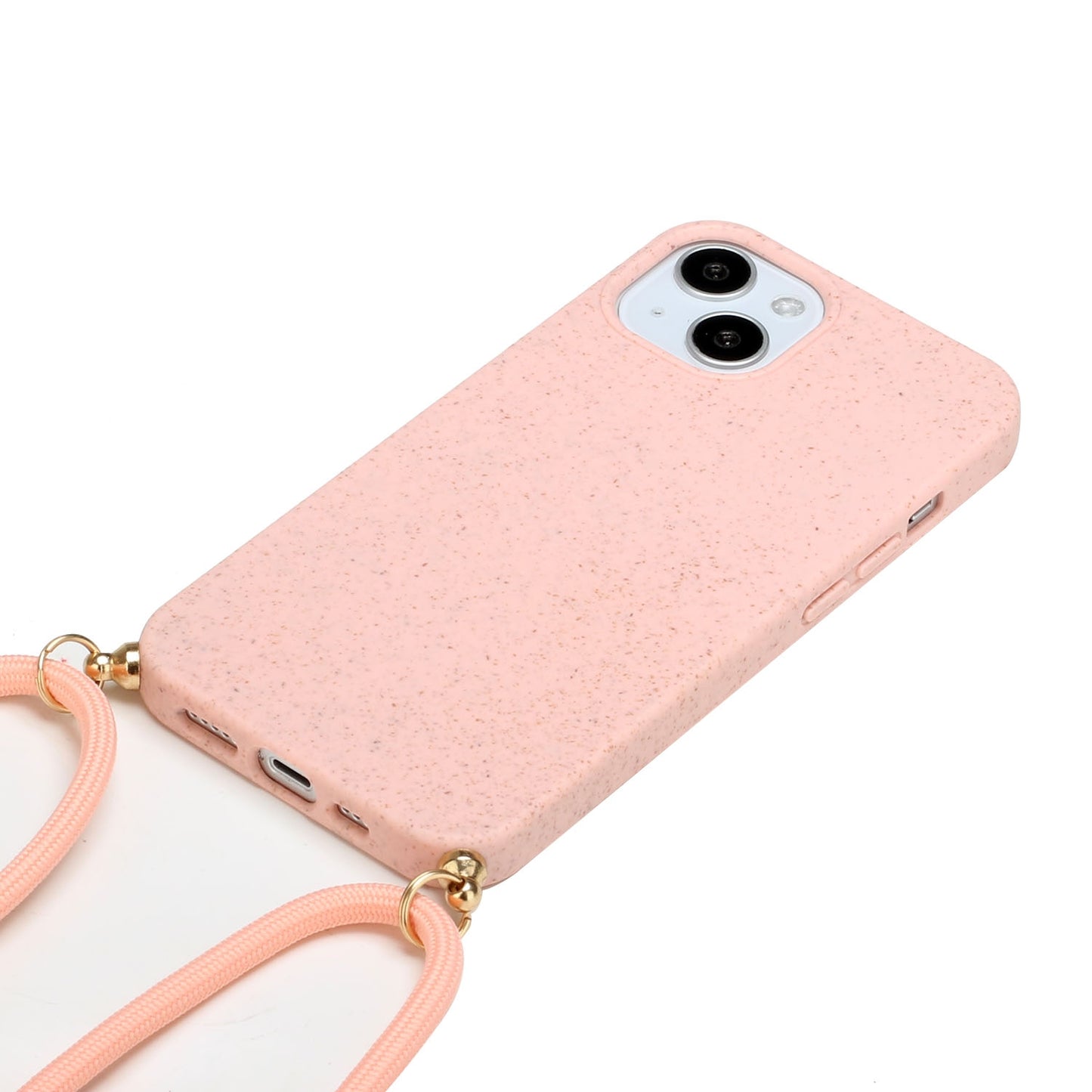 ELECTROPRIME For iPhone 15 Wheat Straw Material + TPU Phone Case with Lanyard(Pink)