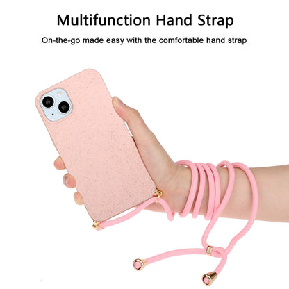 ELECTROPRIME For iPhone 15 Wheat Straw Material + TPU Phone Case with Lanyard(Pink)