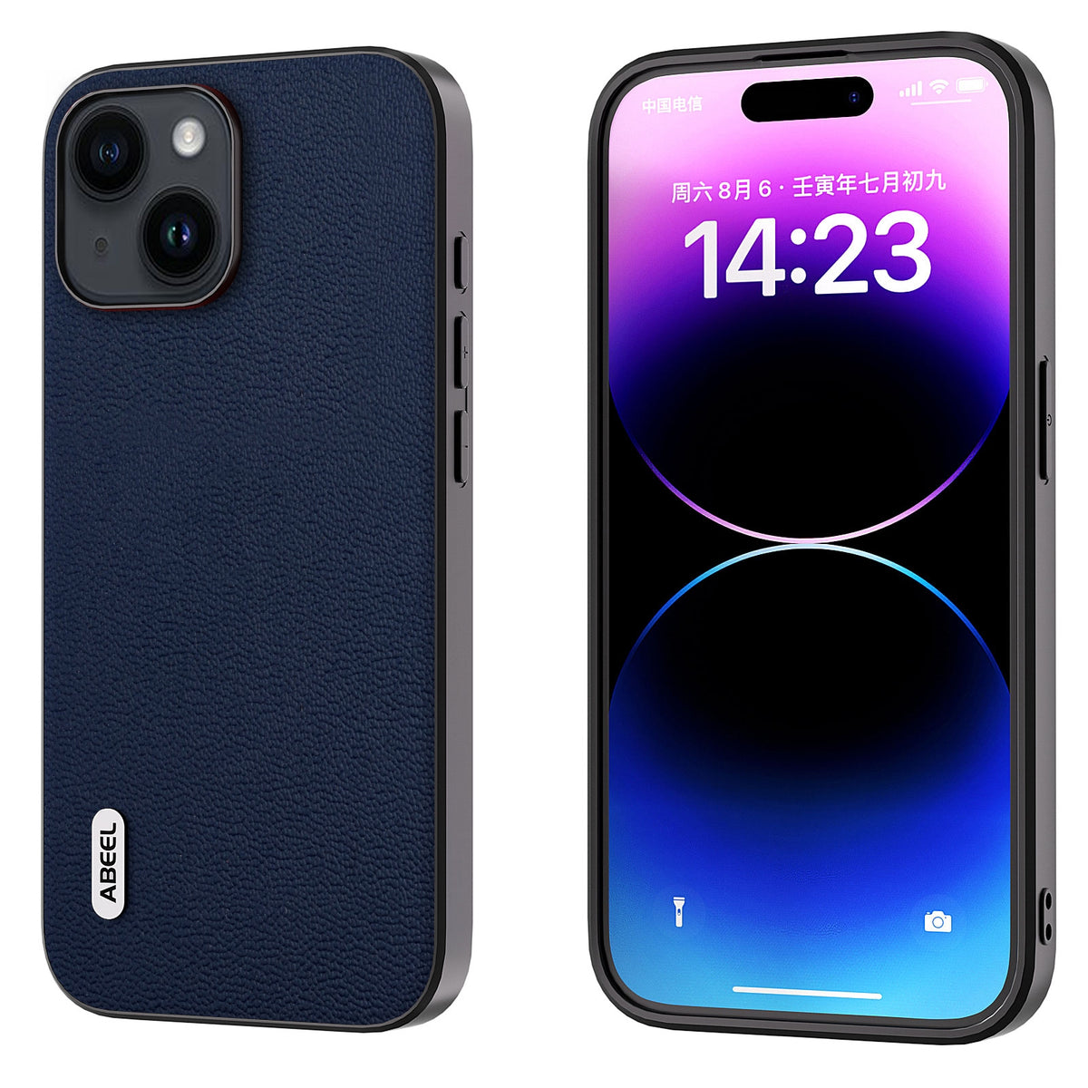 ELECTROPRIME For iPhone 15 ABEEL Genuine Leather Luolai Series Phone Case(Dark Blue)