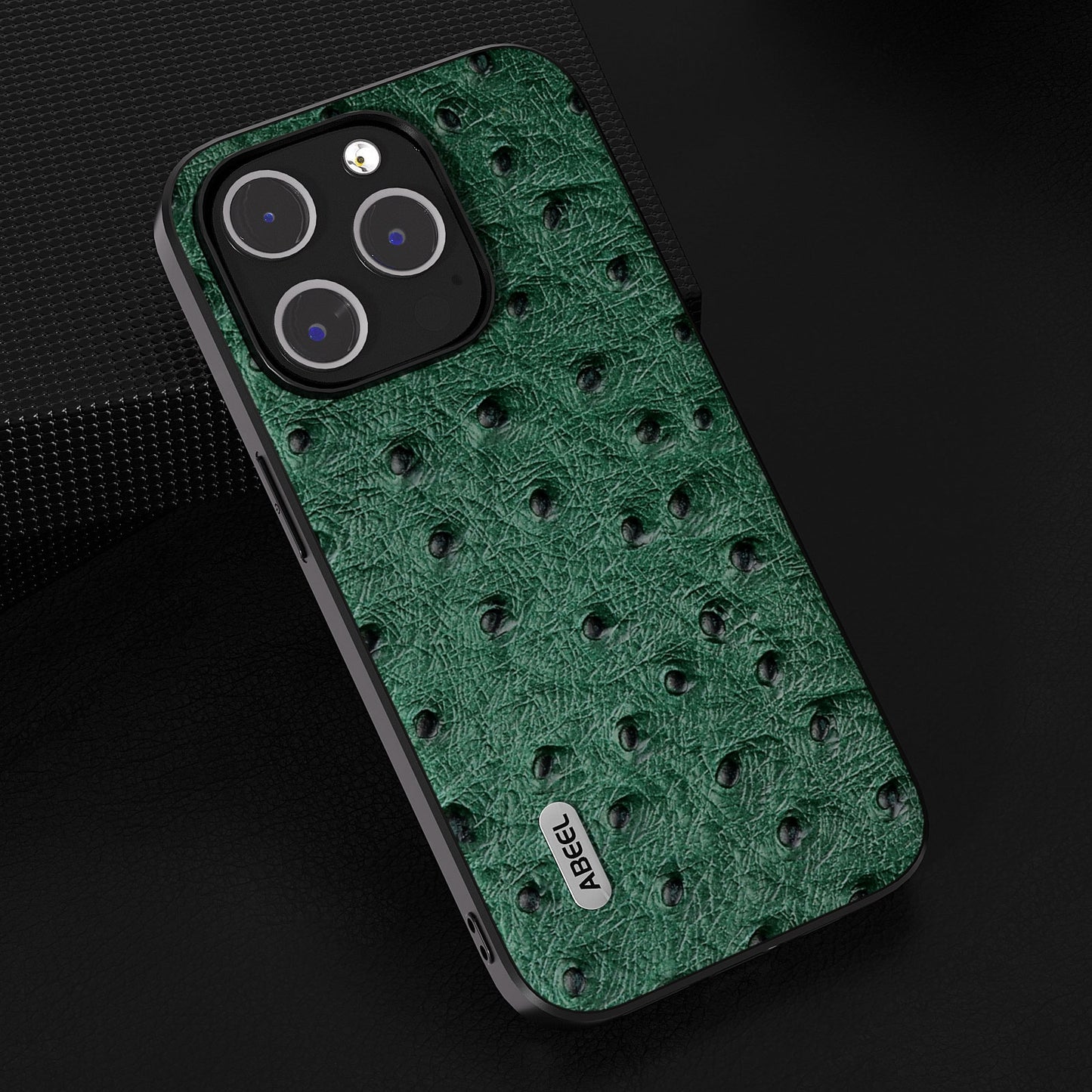 ELECTROPRIME For iPhone 15 ABEEL Genuine Leather Ostrich Texture Phone Case(Green)