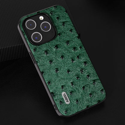 ELECTROPRIME For iPhone 15 ABEEL Genuine Leather Ostrich Texture Phone Case(Green)