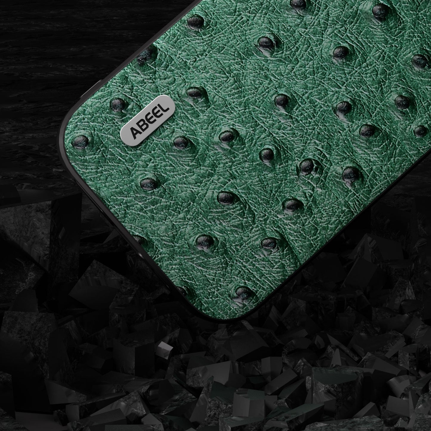ELECTROPRIME For iPhone 15 ABEEL Genuine Leather Ostrich Texture Phone Case(Green)