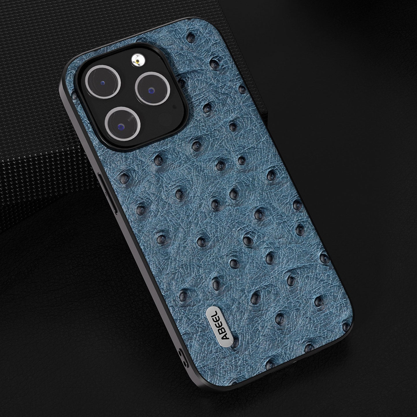 ELECTROPRIME For iPhone 15 ABEEL Genuine Leather Ostrich Texture Phone Case(Blue)