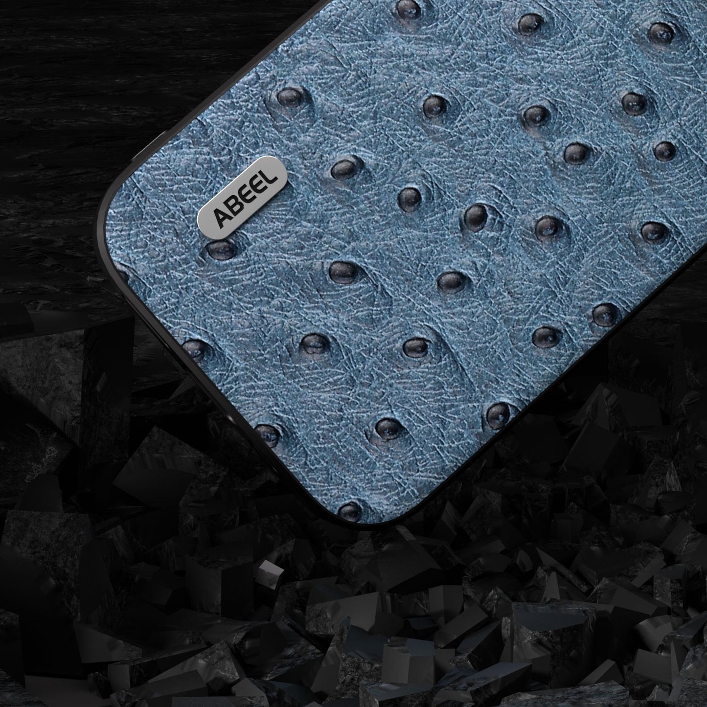 ELECTROPRIME For iPhone 15 ABEEL Genuine Leather Ostrich Texture Phone Case(Blue)