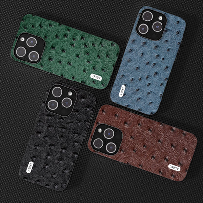 ELECTROPRIME For iPhone 15 ABEEL Genuine Leather Ostrich Texture Phone Case(Blue)