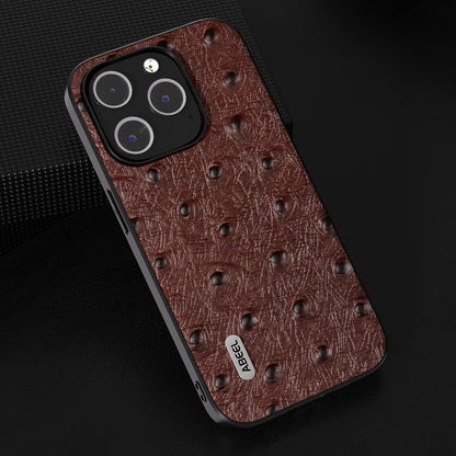 ELECTROPRIME For iPhone 15 ABEEL Genuine Leather Ostrich Texture Phone Case(Coffee)