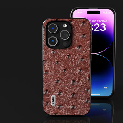 ELECTROPRIME For iPhone 15 ABEEL Genuine Leather Ostrich Texture Phone Case(Coffee)