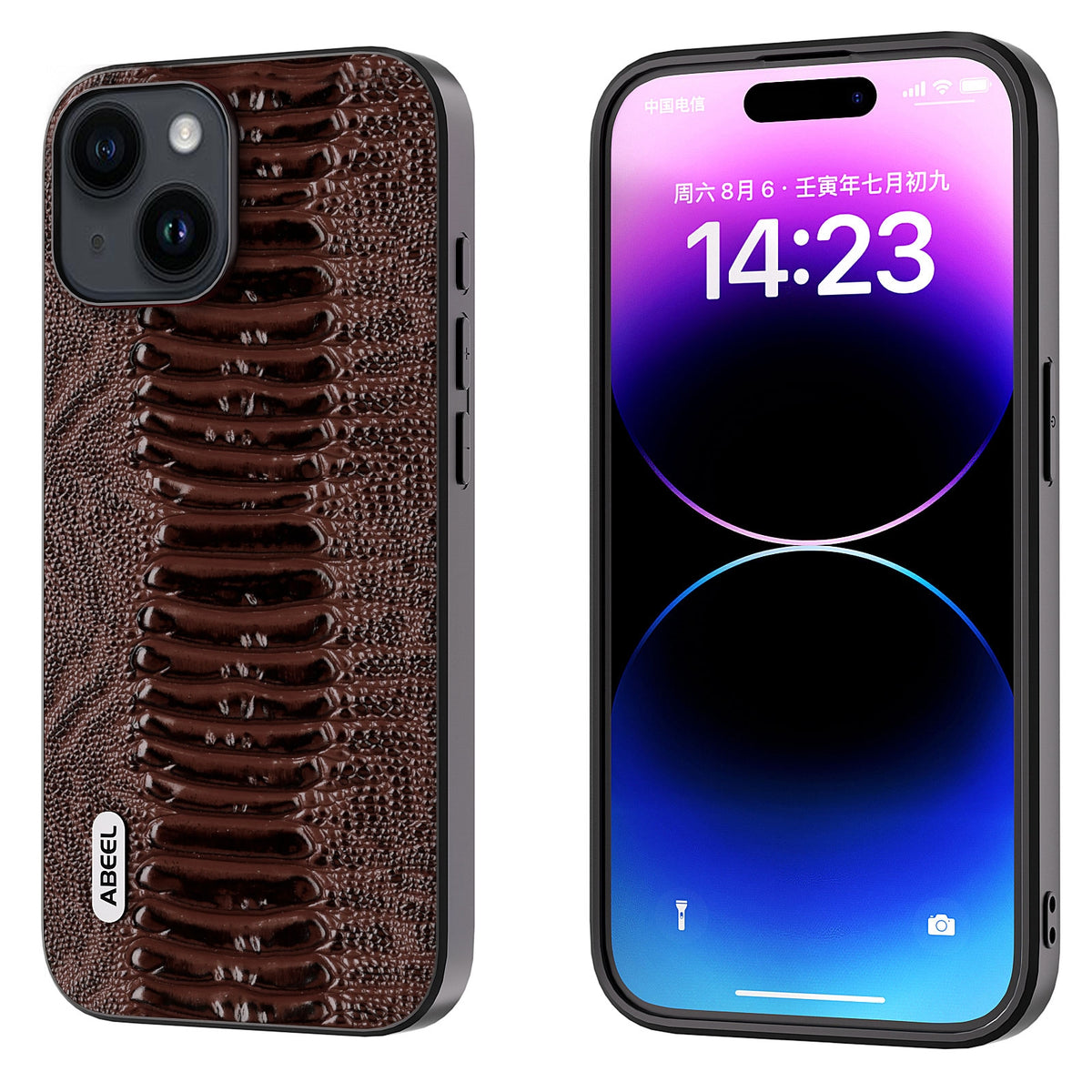 ELECTROPRIME For iPhone 15 ABEEL Genuine Leather Weilai Series Phone Case(Coffee)