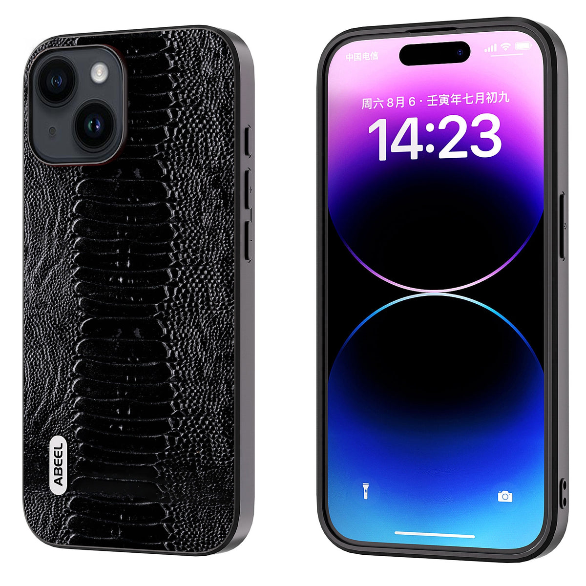 ELECTROPRIME For iPhone 15 ABEEL Genuine Leather Weilai Series Phone Case(Black)