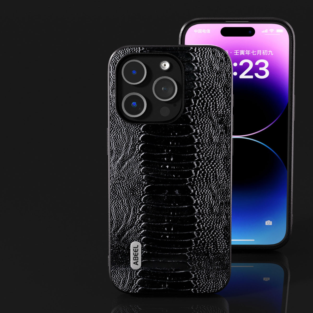 ELECTROPRIME For iPhone 15 ABEEL Genuine Leather Weilai Series Phone Case(Black)