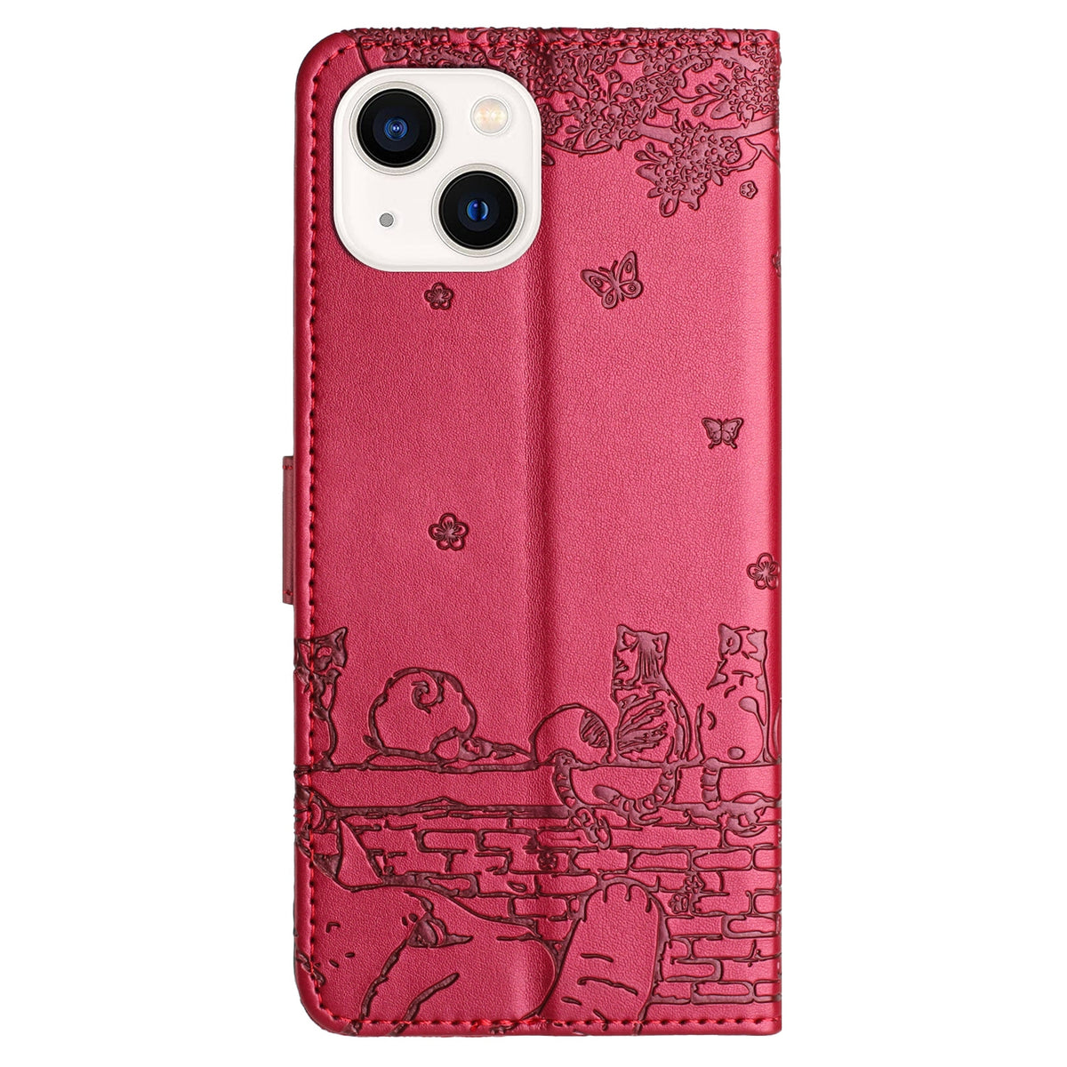 ELECTROPRIME For iPhone 15 Plus Cat Embossing Pattern Leather Phone Case with Lanyard(Red)