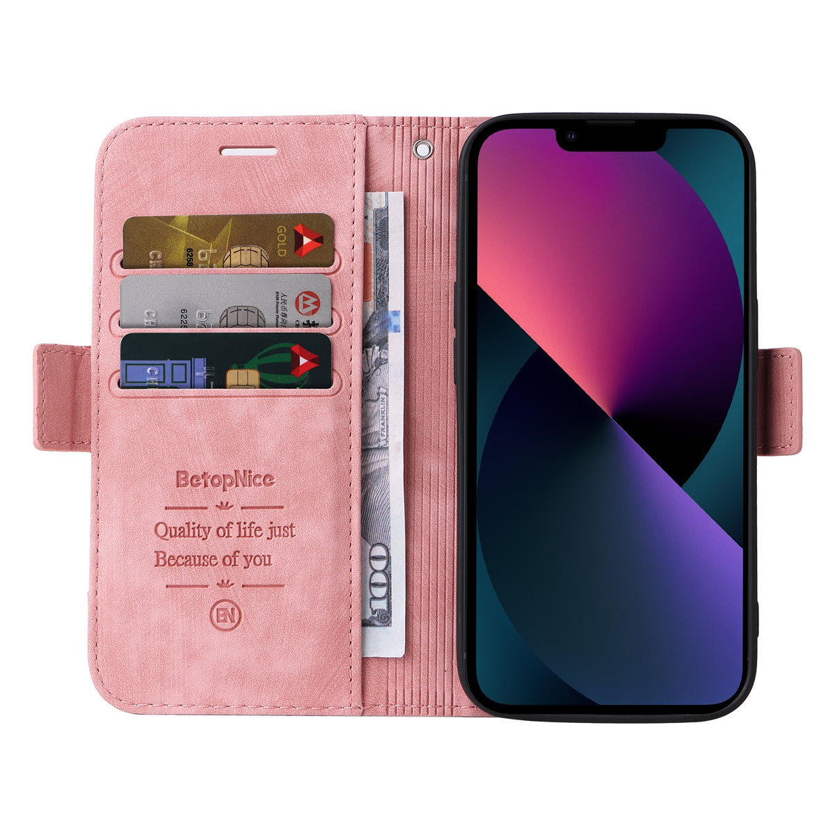 ELECTROPRIME For iPhone 15 BETOPNICE Dual-side Buckle Leather Phone Case(Pink)
