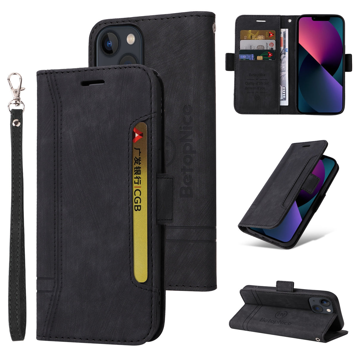 ELECTROPRIME For iPhone 15 BETOPNICE Dual-side Buckle Leather Phone Case(Black)
