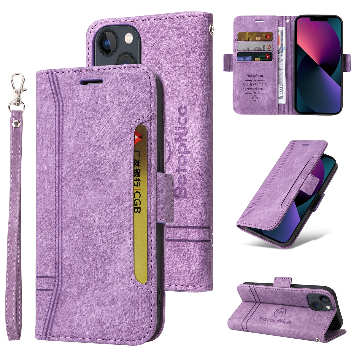 ELECTROPRIME For iPhone 15 BETOPNICE Dual-side Buckle Leather Phone Case(Purple)