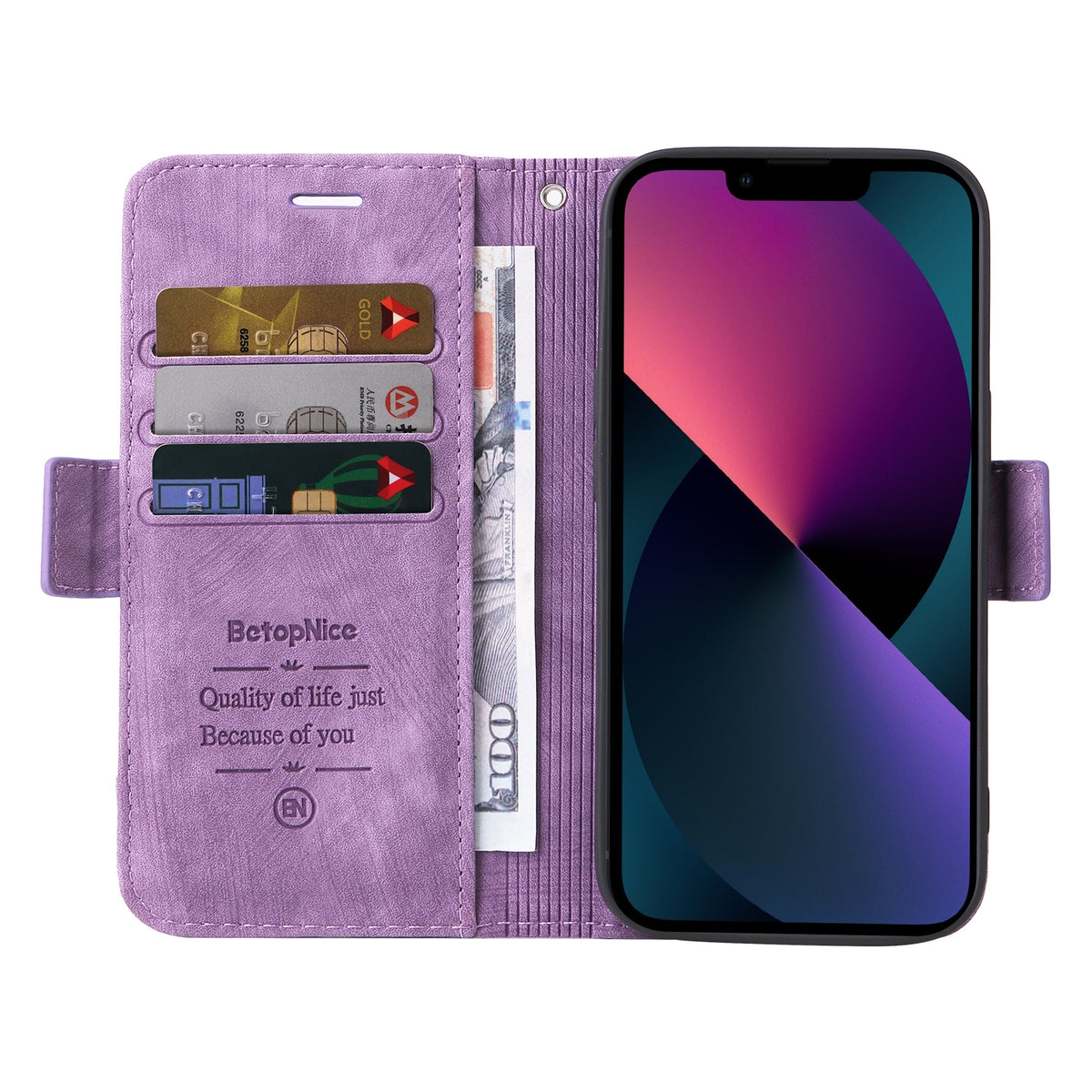 ELECTROPRIME For iPhone 15 BETOPNICE Dual-side Buckle Leather Phone Case(Purple)