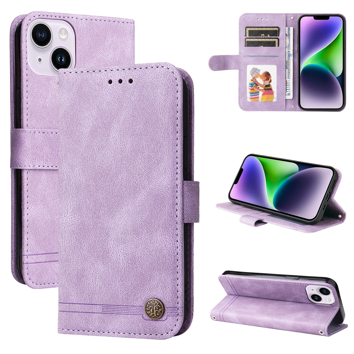ELECTROPRIME For iPhone 15 Skin Feel Life Tree Leather Phone Case(Purple)